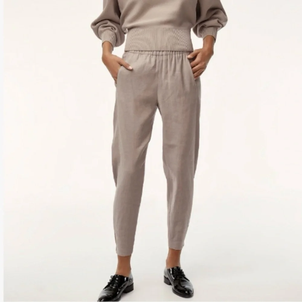Aritzia Babaton Linen Blend Dexter Jogger Pants‎ XXS Cropped Ankle Pull On Beige